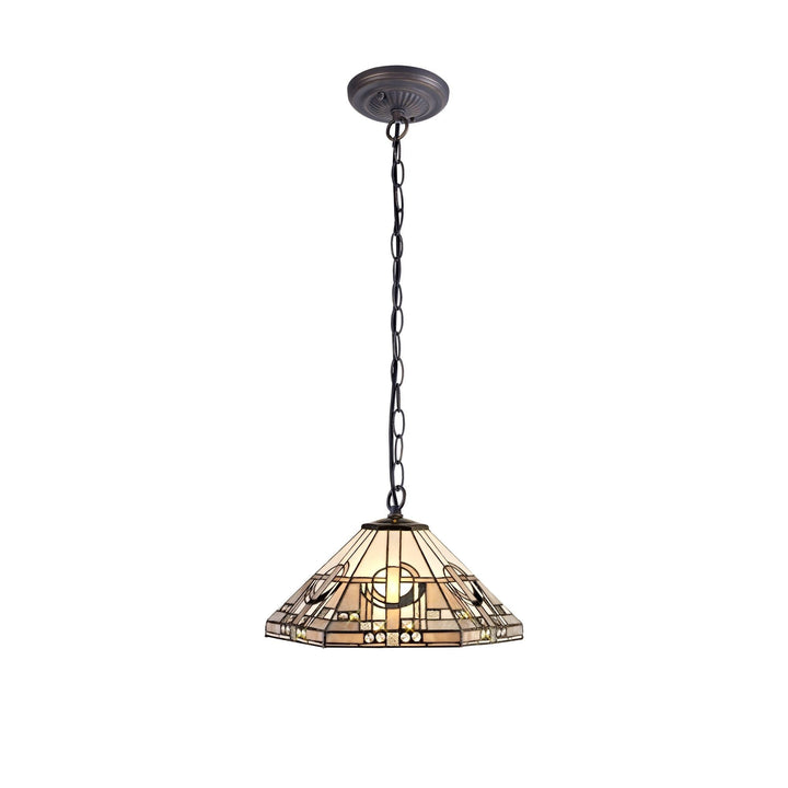 Nelson Lighting NLK00249 Azure 1 Light Down Lighter Pendant With 40cm Tiffany Shade White/Grey/Black/Brass