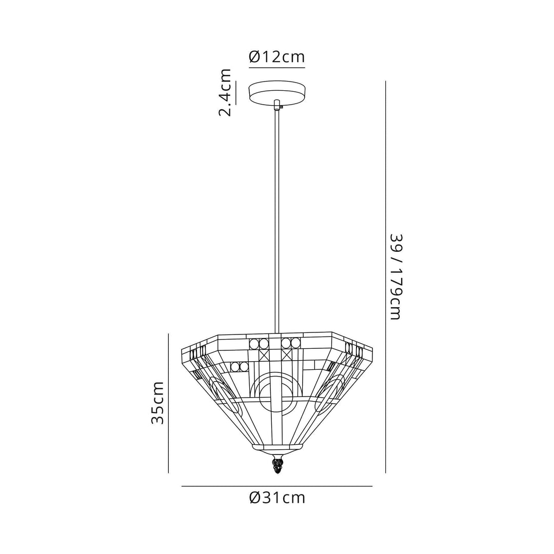 Nelson Lighting NLK00109 Azure 1 Light Up Lighter Pendant With 30cm Tiffany Shade White/Grey/Black/Clear Crystal