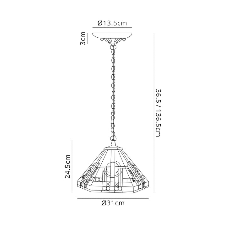 Nelson Lighting NLK00159 Azure 2 Light Down Lighter Pendant With 30cm Tiffany Shade White/Grey/Black/Brass