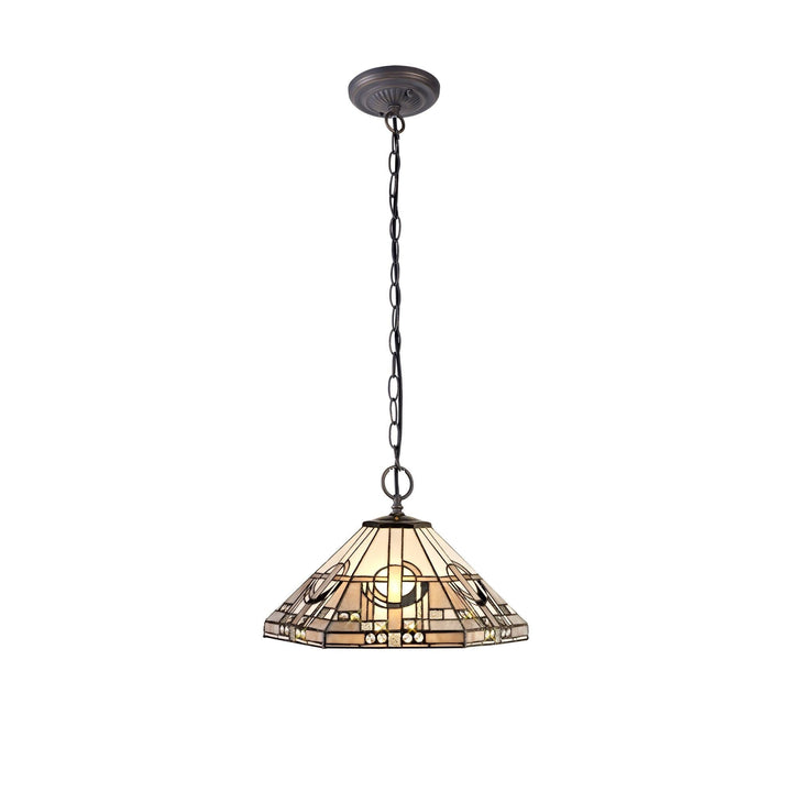 Nelson Lighting NLK00259 Azure 2 Light Down Lighter Pendant With 40cm Tiffany Shade White/Grey/Black/Brass