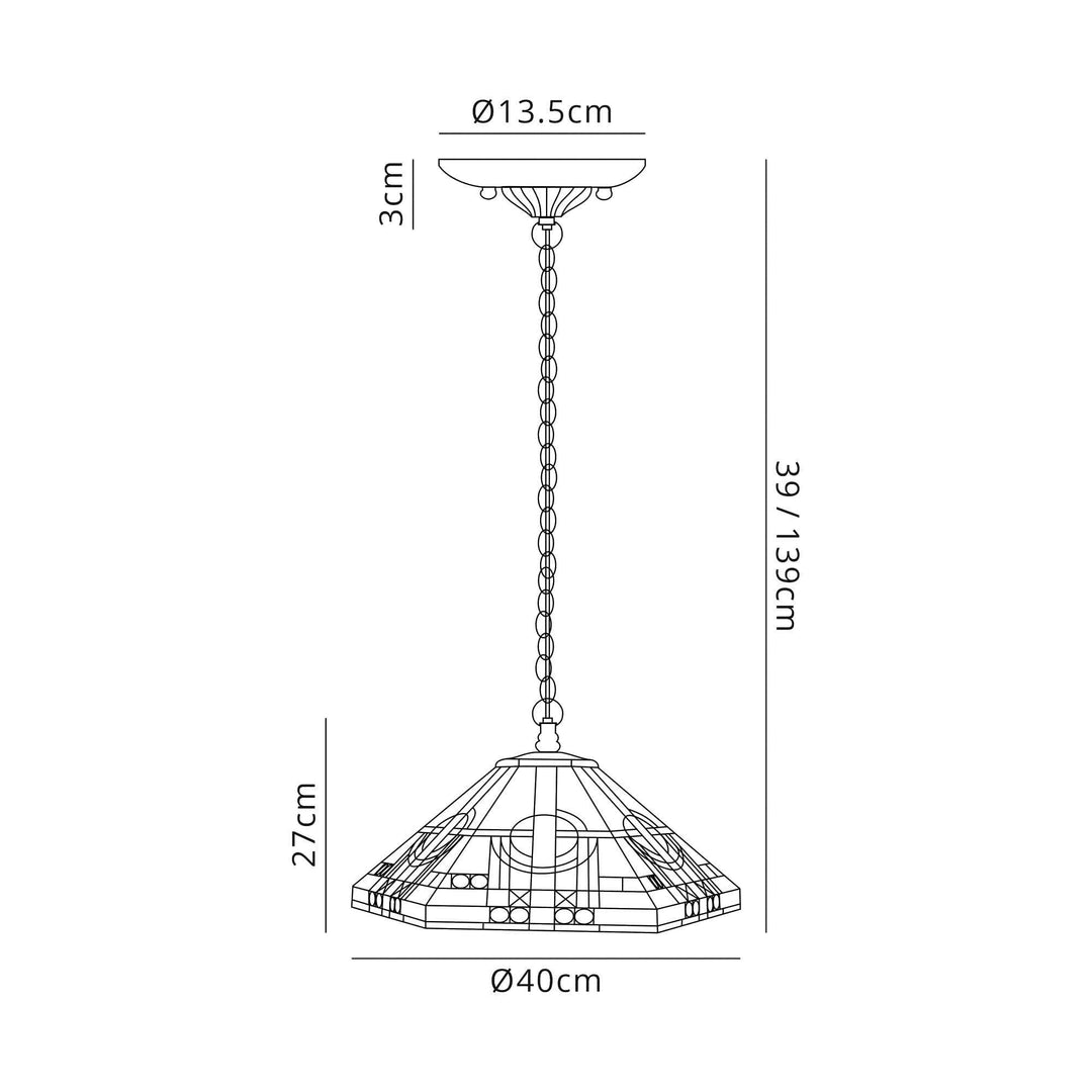 Nelson Lighting NLK00259 Azure 2 Light Down Lighter Pendant With 40cm Tiffany Shade White/Grey/Black/Brass