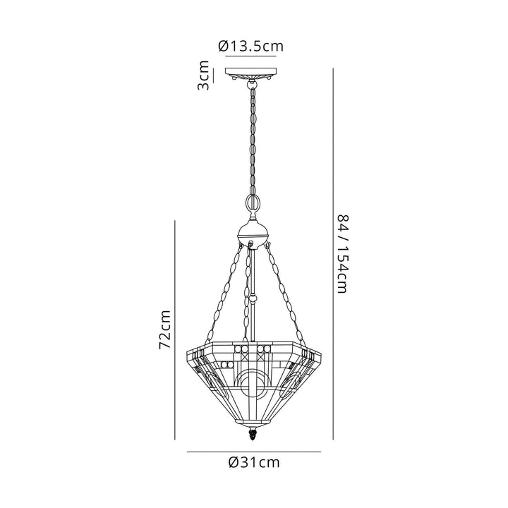 Nelson Lighting NLK00199 Azure 2 Light Up Lighter Pendant With 30cm Tiffany Shade White/Grey/Black/Brass