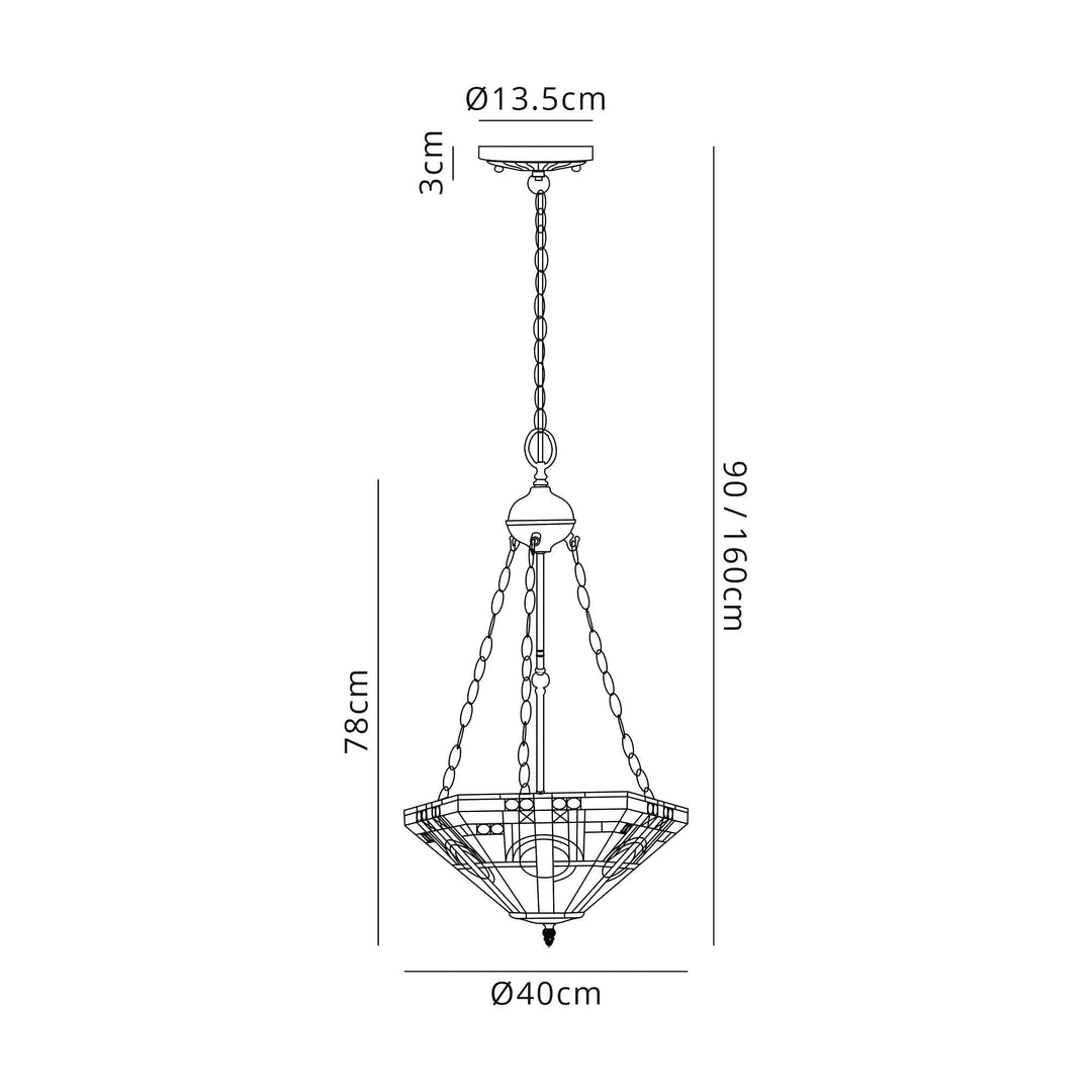 Nelson Lighting NLK00289 Azure 3 Light Up Lighter Pendant With 40cm Tiffany Shade White/Grey/Black/Brass