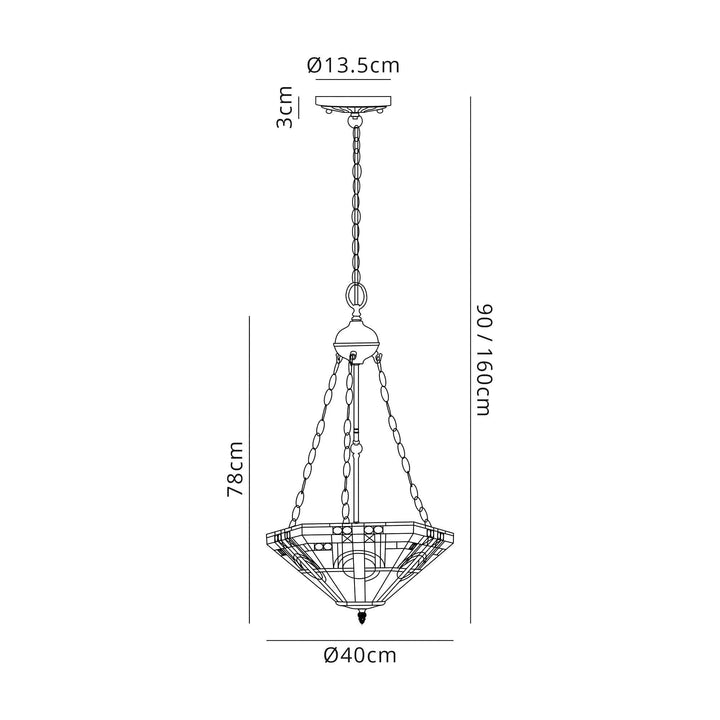 Nelson Lighting NLK00289 Azure 3 Light Up Lighter Pendant With 40cm Tiffany Shade White/Grey/Black/Brass