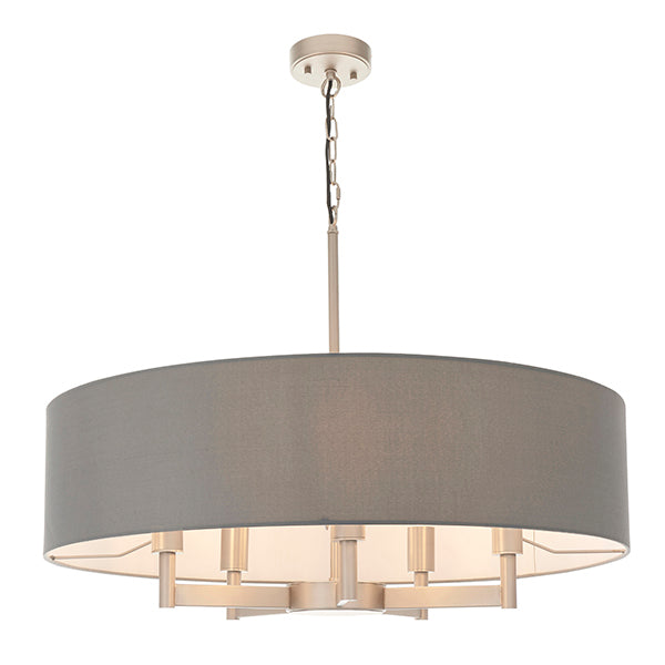 Nelson Lighting NL841002 5 Light Pendant Matt Nickel Plate & Grey Fabric