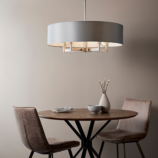 Nelson Lighting NL841002 5 Light Pendant Matt Nickel Plate & Grey Fabric