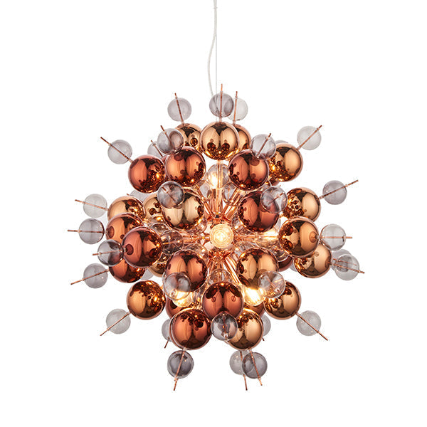 Nelson Lighting NL841584 9 Light Pendant Copper Plate With Copper Mirror & Tinted Glass