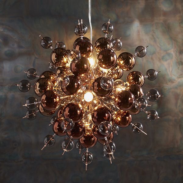 Nelson Lighting NL841584 9 Light Pendant Copper Plate With Copper Mirror & Tinted Glass