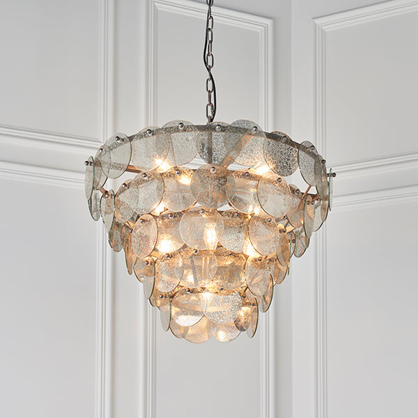 Nelson Lighting NL841933 9 Light Pendant Antique Silver Paint & Mercury Glass