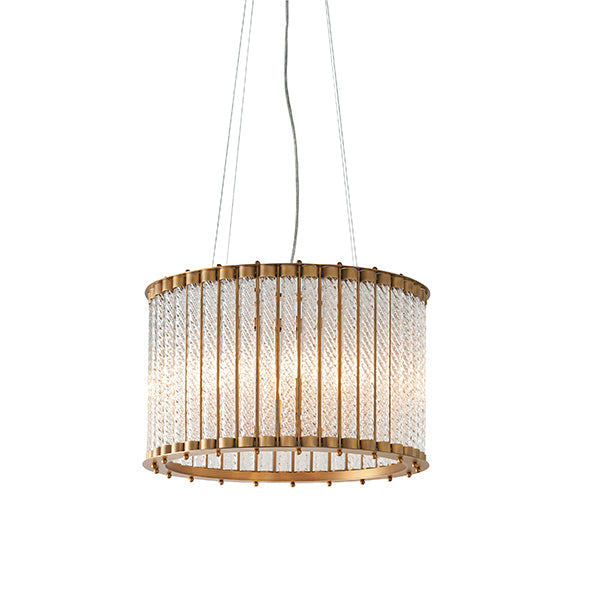 Nelson Lighting NL841999 6 Light Pendant Matt Gold Finish & Clear Ribbed Glass