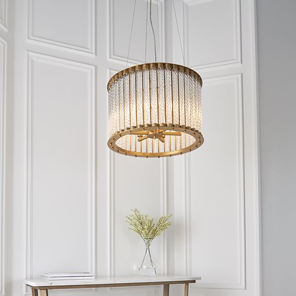 Nelson Lighting NL841999 6 Light Pendant Matt Gold Finish & Clear Ribbed Glass