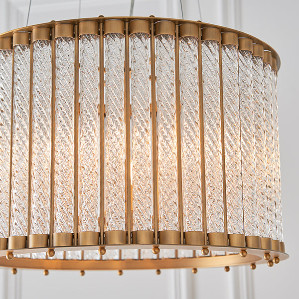 Nelson Lighting NL841999 6 Light Pendant Matt Gold Finish & Clear Ribbed Glass