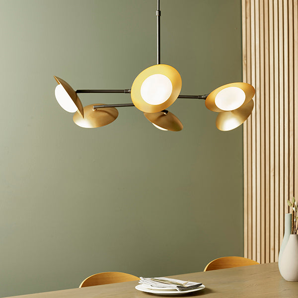 Nelson Lighting NL942035 6 Light Semi Flush Ceiling Light Gold & Dark Bronze Finish With Opal Glass