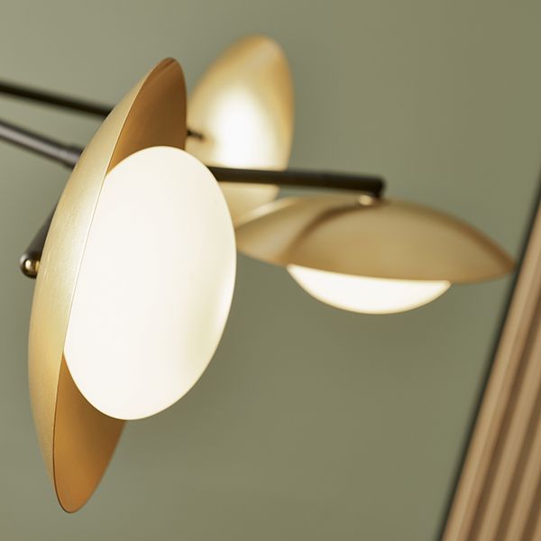 Nelson Lighting NL942035 6 Light Semi Flush Ceiling Light Gold & Dark Bronze Finish With Opal Glass