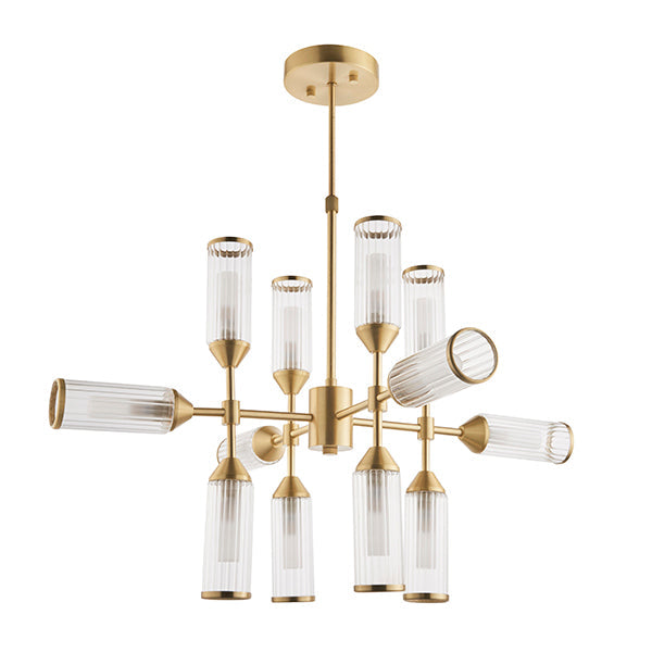 Nelson Lighting NL942214 12 Light Pendant Satin Brass Plate With Clear & Frosted Glass
