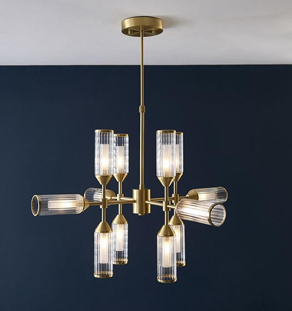 Nelson Lighting NL942214 12 Light Pendant Satin Brass Plate With Clear & Frosted Glass