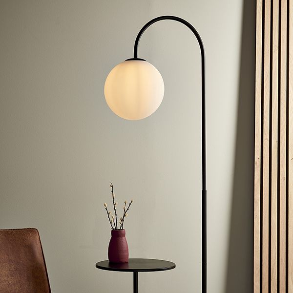 Nelson Lighting NL942424 | Satin Black & Opal Glass Floor Lamp