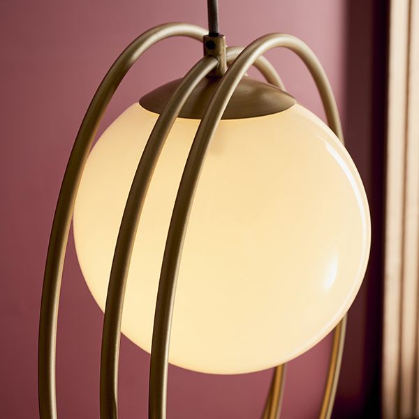 Nelson Lighting NL942488 1 Light Pendant Brushed Gold Paint & Gloss Opal Glass