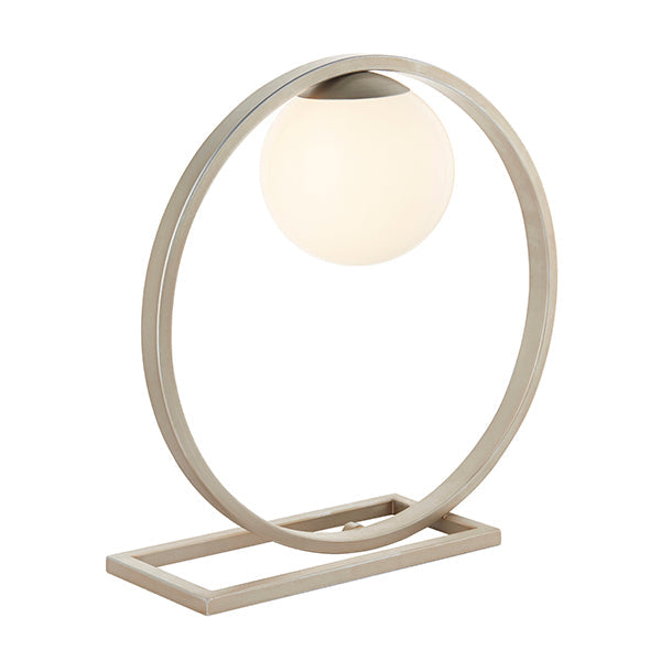 Nelson Lighting NL942495 1 Light Table Lamp Brushed Silver Finish & Gloss Opal Glass