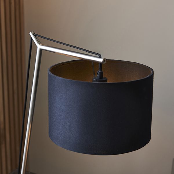 Nelson Lighting NL942629 1 Light Table Lamp Matt Nickel Plate & Black Cotton Fabric