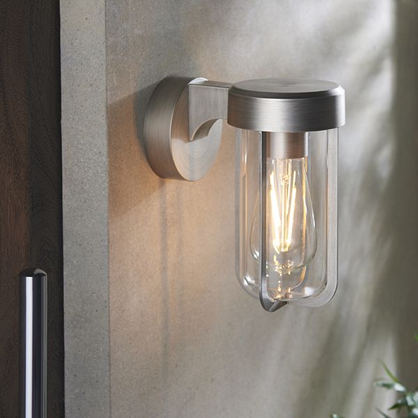 Nelson Lighting NL942781 Outdoor 1 Light Wall Light Brushed Silver Finish & Clear Glass