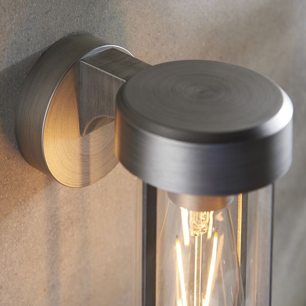 Nelson Lighting NL942781 Outdoor 1 Light Wall Light Brushed Silver Finish & Clear Glass