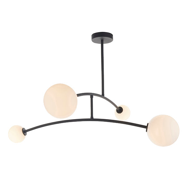 Nelson Lighting NL942940 | 4 Light Semi Flush Ceiling Light | Textured Matt Black & Gloss Opal Glass