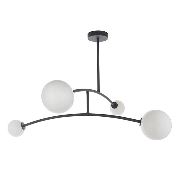 Nelson Lighting NL942940 | 4 Light Semi Flush Ceiling Light | Textured Matt Black & Gloss Opal Glass