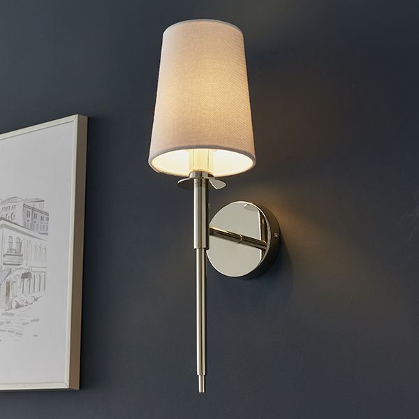 Endon 92949 1 Light Wall Light Bright Nickel Plate & Vintage White Fabric Shade