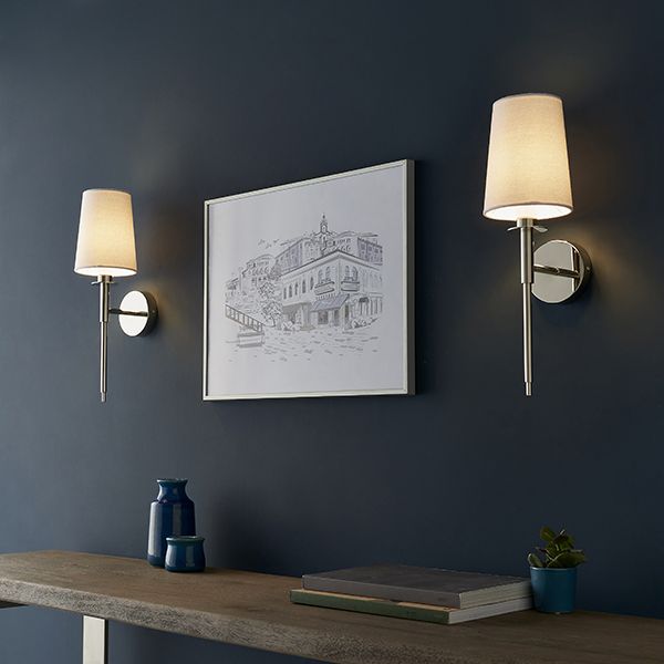 Endon 92949 1 Light Wall Light Bright Nickel Plate & Vintage White Fabric Shade