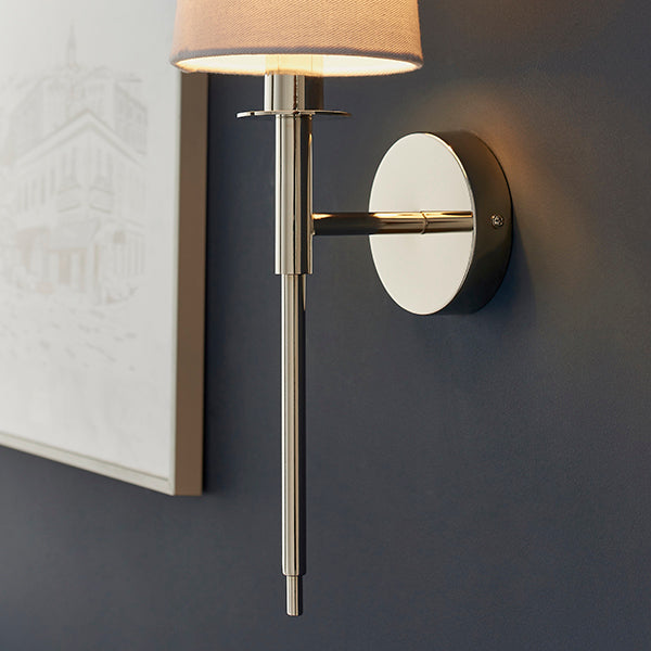 Endon 92949 1 Light Wall Light Bright Nickel Plate & Vintage White Fabric Shade