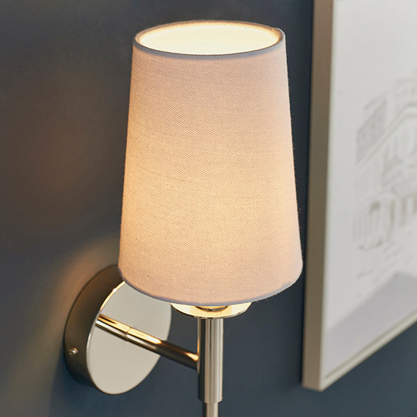 Endon 92949 1 Light Wall Light Bright Nickel Plate & Vintage White Fabric Shade