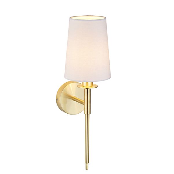 Nelson Lighting NL942955 1 Light Wall Light Satin Brass Plate & Vintage White Fabric Shade