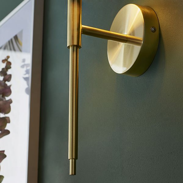 Endon 92955 1 Light Wall Light Satin Brass Plate & Vintage White Fabric Shade