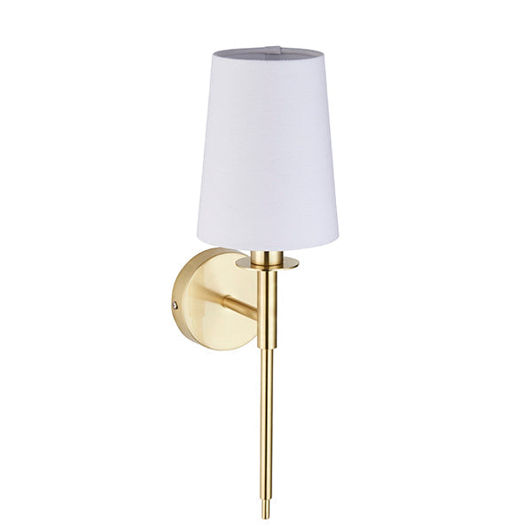 Nelson Lighting NL942955 1 Light Wall Light Satin Brass Plate & Vintage White Fabric Shade