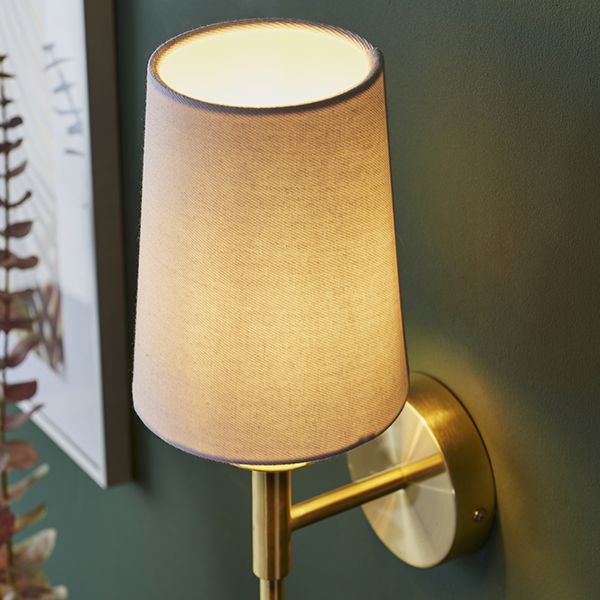 Endon 92955 1 Light Wall Light Satin Brass Plate & Vintage White Fabric Shade