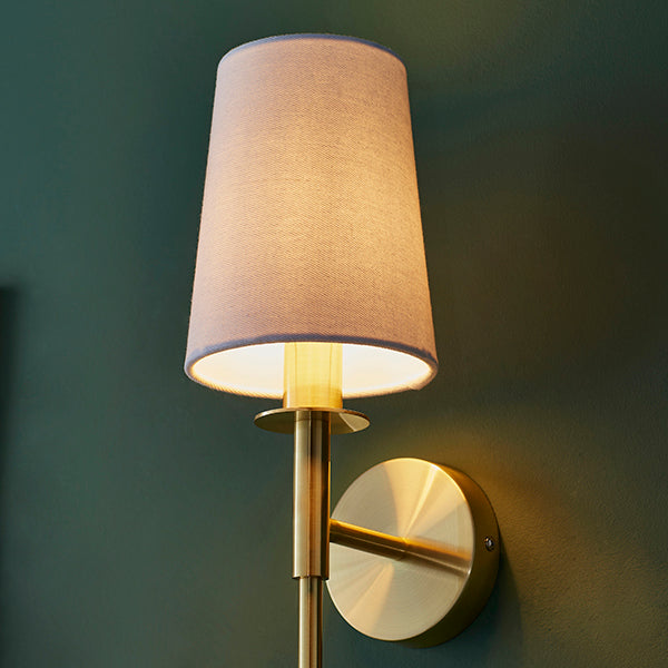 Endon 92955 1 Light Wall Light Satin Brass Plate & Vintage White Fabric Shade