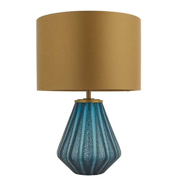 Nelson Lighting NL943059 1 Light Table Lamp Turquoise Tinted Glass & Gold Satin Fabric