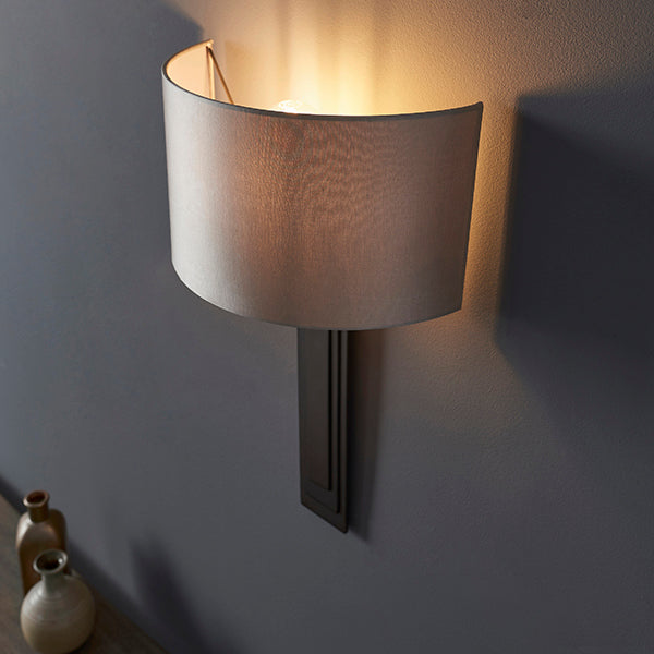 Nelson Lighting NL945271 1 Light Wall Light Brushed Bronze Plate & Mink Satin Fabric Shade