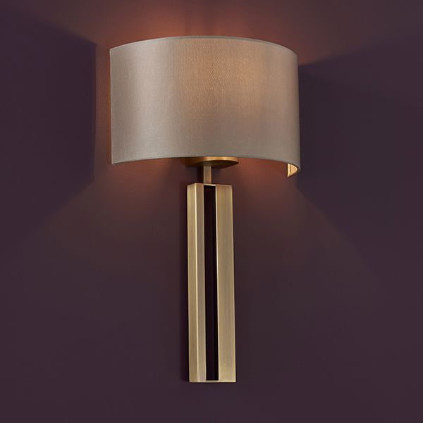 Nelson Lighting NL945452 1 Light Wall Light Matt Antique Brass Plate & Mink Satin Fabric Shade