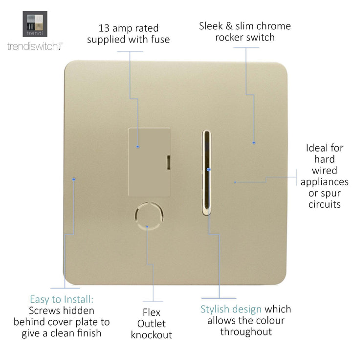Trendiswitch ART-FSGO Trendi Artistic Modern Switch Fused Spur 13A Flex Outlet Champagne Gold