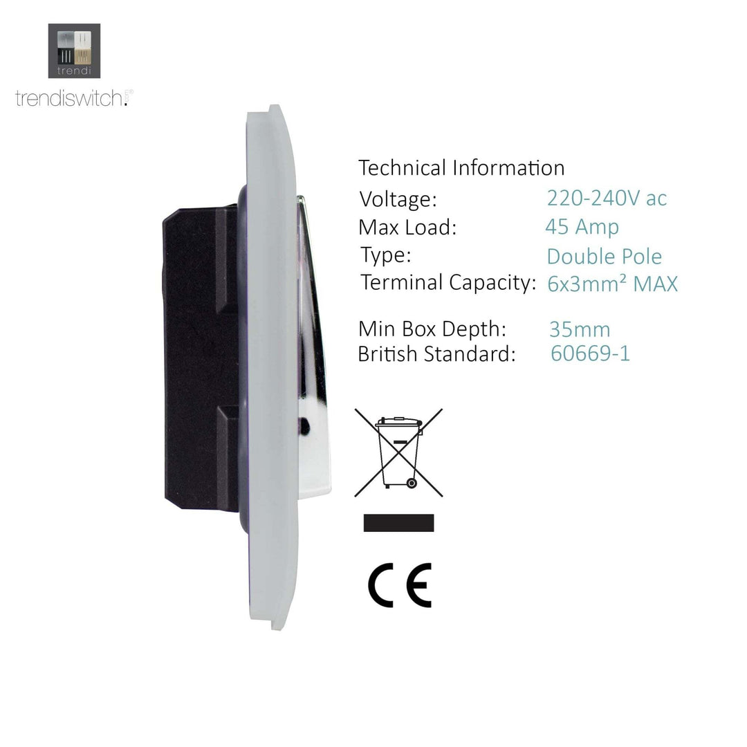 Trendiswitch ART-WHS2SI Trendi Artistic Modern 45 Amp Neon Insert Double Pole Switch Silver