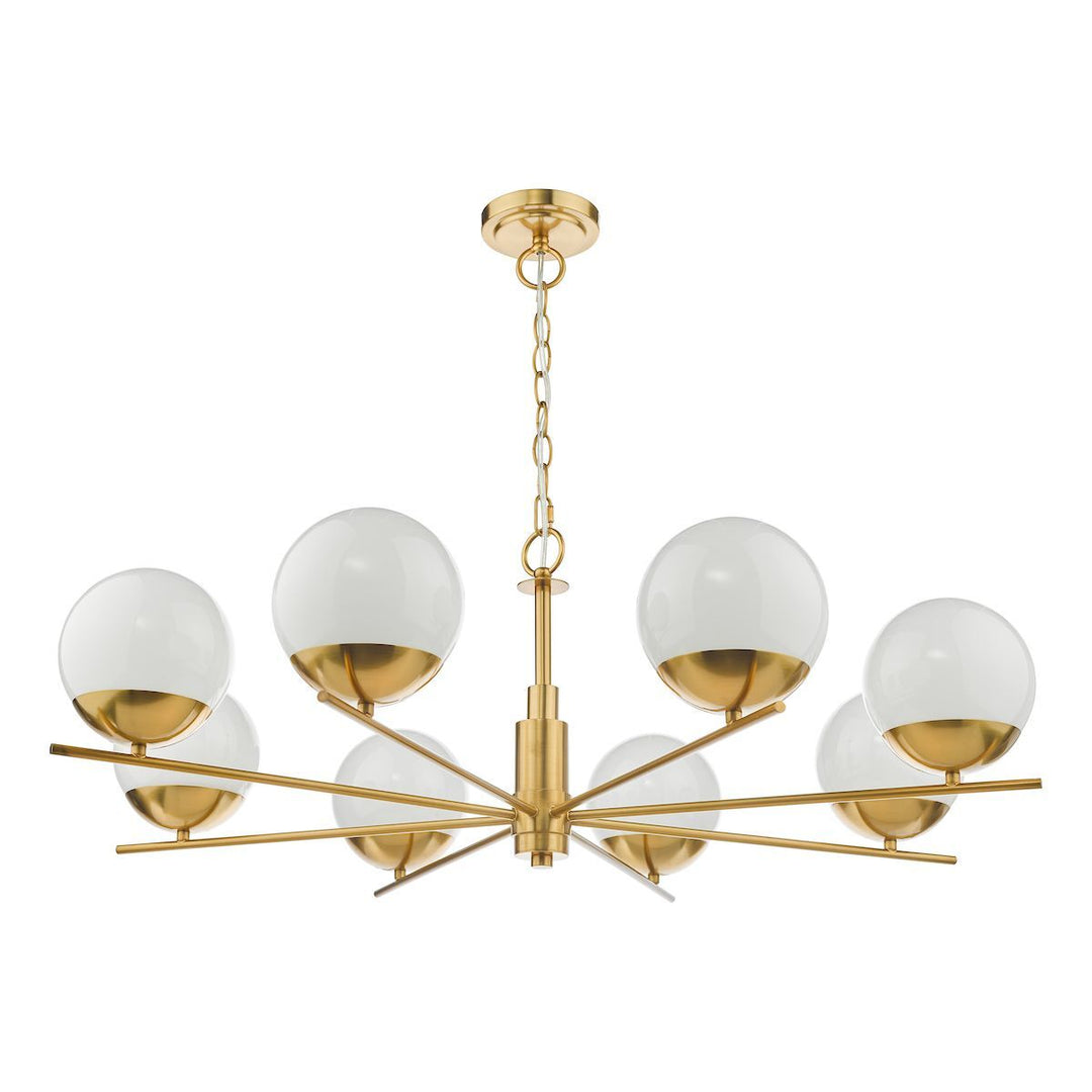 Dar BOM0835 | Bombazine 8 Light Pendant | Natural Brass | Opal Glass