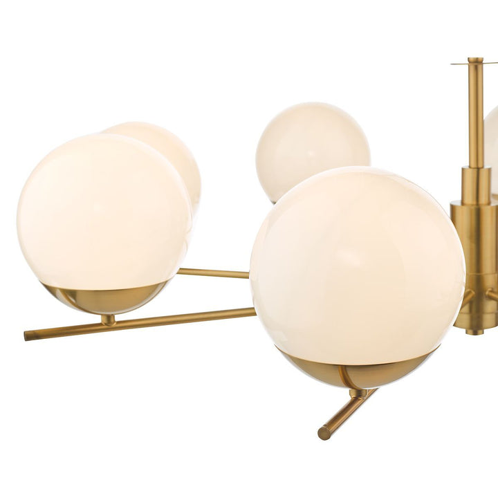 Dar BOM0835 | Bombazine 8 Light Pendant | Natural Brass | Opal Glass