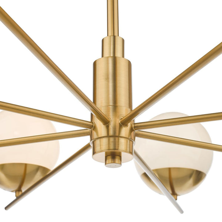 Dar BOM0835 | Bombazine 8 Light Pendant | Natural Brass | Opal Glass