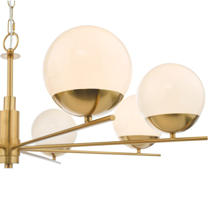 Dar BOM0835 | Bombazine 8 Light Pendant | Natural Brass | Opal Glass