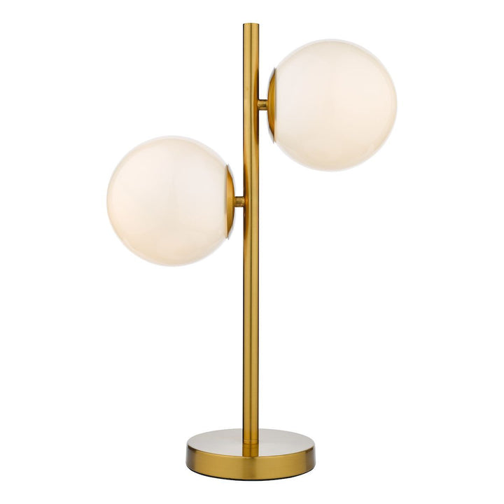 Dar BOM4235 | Bombazine 2 Light Table Lamp | Natural Brass | Opal Glass