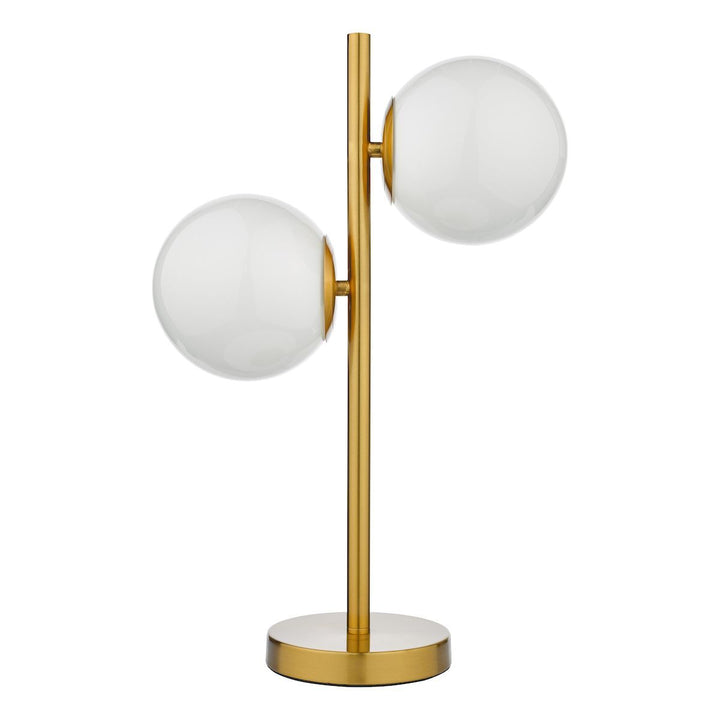 Dar BOM4235 | Bombazine 2 Light Table Lamp | Natural Brass | Opal Glass