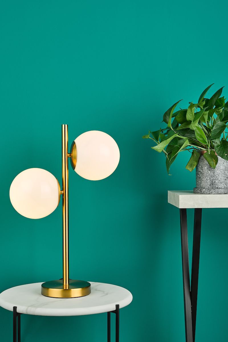 Dar BOM4235 | Bombazine 2 Light Table Lamp | Natural Brass | Opal Glass