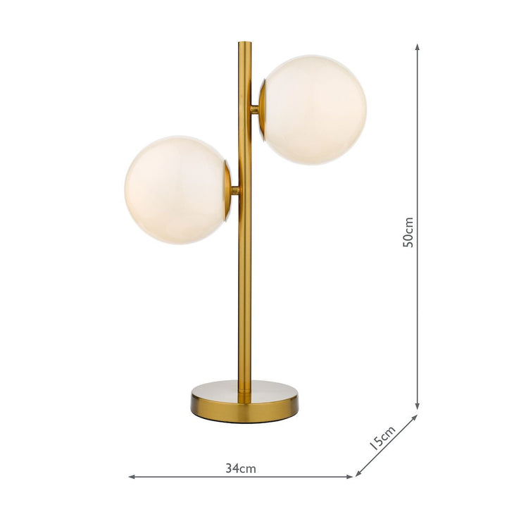 Dar BOM4235 | Bombazine 2 Light Table Lamp | Natural Brass | Opal Glass